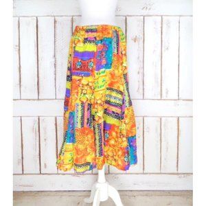 Yellow/orange ethnic floral tribal Indian print boho silk maxi skirt/vintage hip